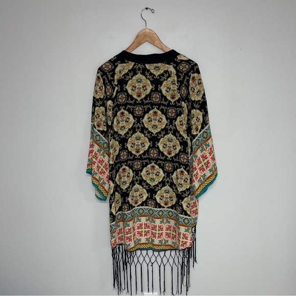Flying Tomato Open Front Kimono Cardigan Fringe Boho Black  Women's Size Large - Picture 5 of 8